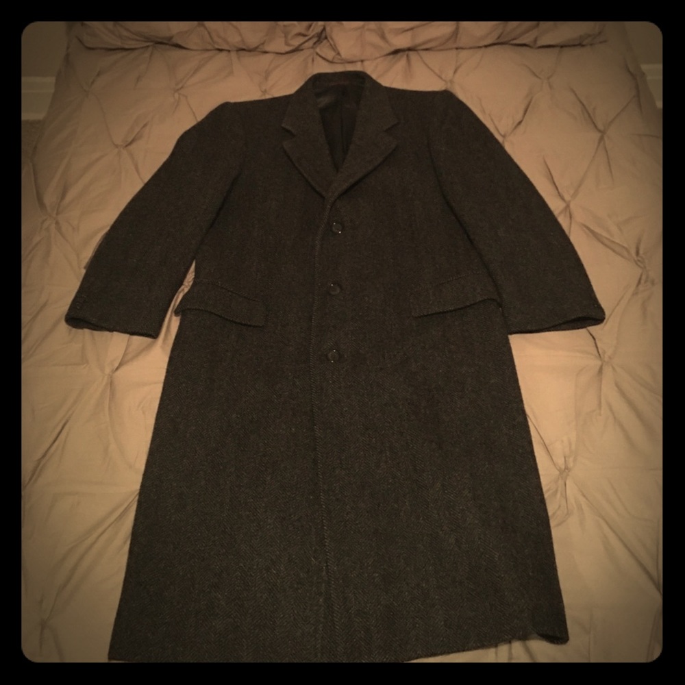 Vintage 42R 100% Wool Herringbone Overcoat